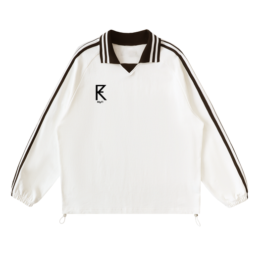 Contrast Striped Lapel Collar Sweatshirt