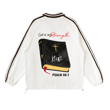 Contrast Striped Lapel Collar Sweatshirt